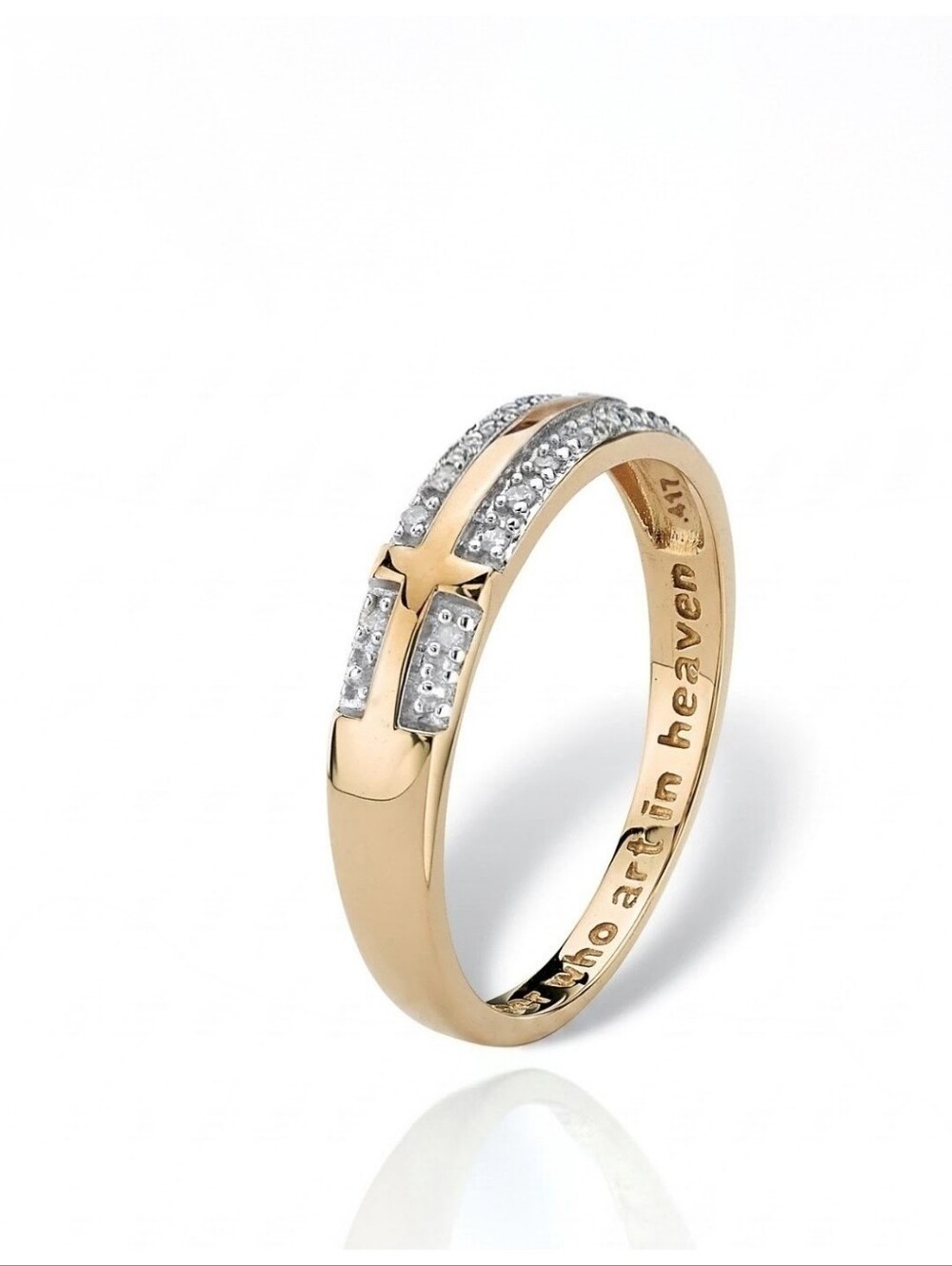 Diamond Accent 10K Gold CROSS Ring 'LORD'S PRAYER' Inscription Size 8